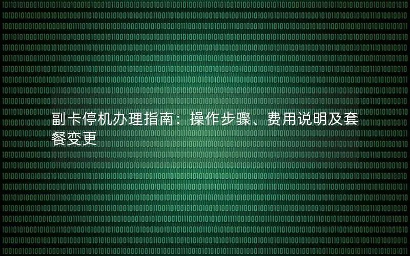 副卡停机办理指南：操作步骤、费用说明及套餐变更