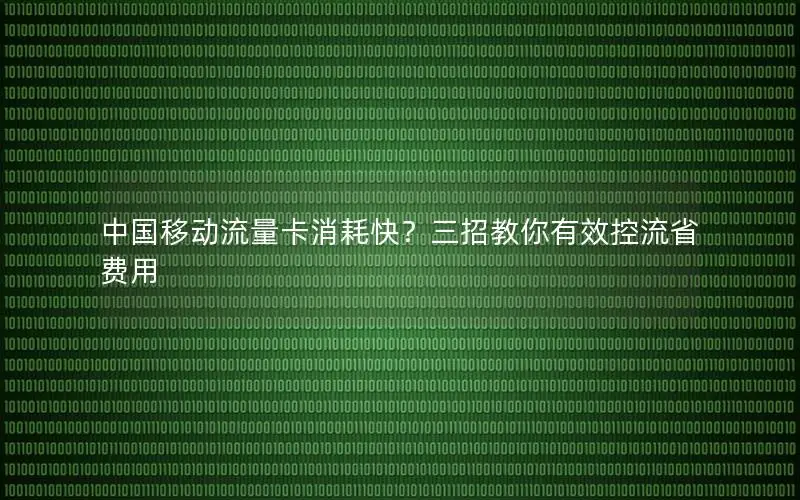 中国移动流量卡消耗快？三招教你有效控流省费用