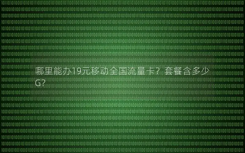 哪里能办19元移动全国流量卡？套餐含多少G？