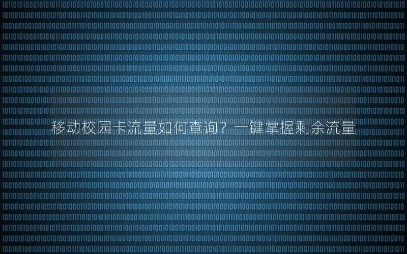 移动校园卡流量如何查询？一键掌握剩余流量