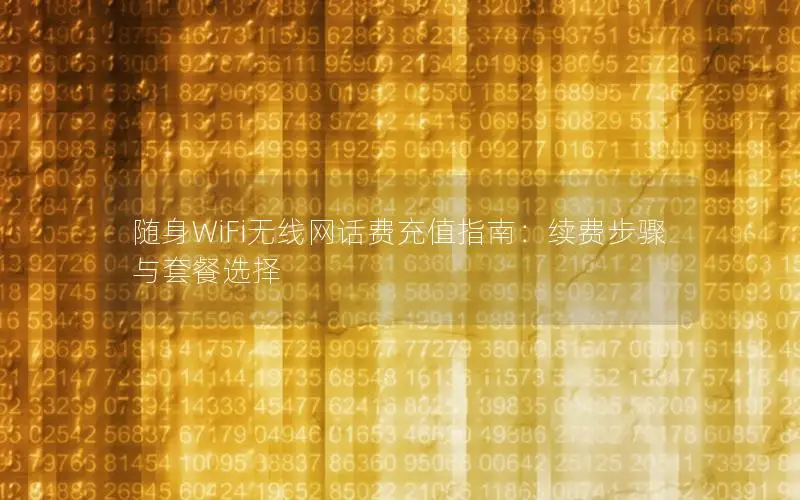 随身WiFi无线网话费充值指南：续费步骤与套餐选择