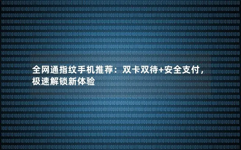 全网通指纹手机推荐：双卡双待+安全支付，极速解锁新体验