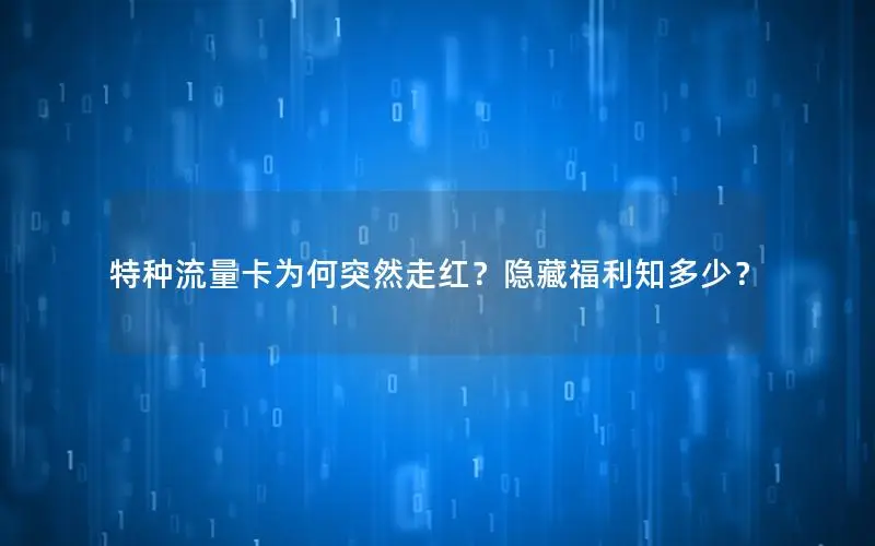 特种流量卡为何突然走红？隐藏福利知多少？