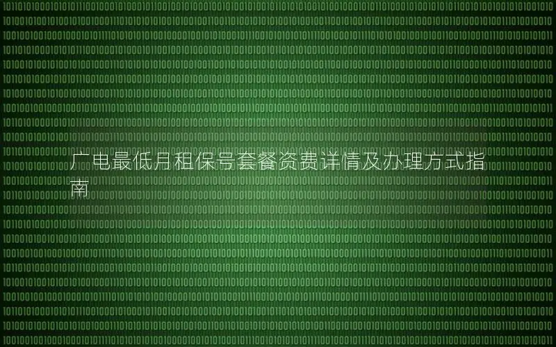 广电最低月租保号套餐资费详情及办理方式指南