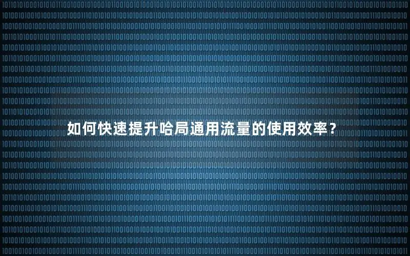 如何快速提升哈局通用流量的使用效率？