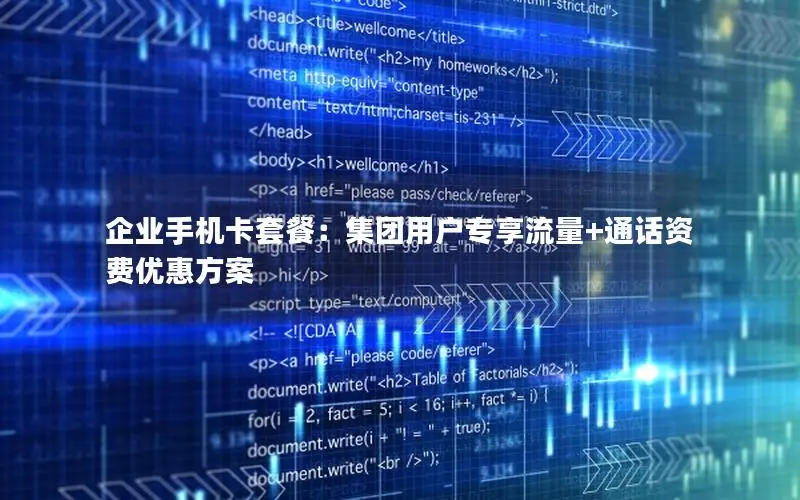 企业手机卡套餐：集团用户专享流量+通话资费优惠方案