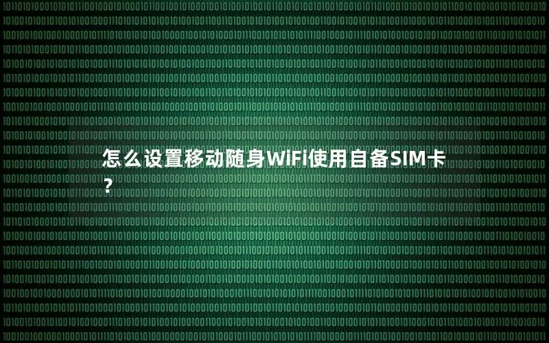 怎么设置移动随身WiFi使用自备SIM卡？