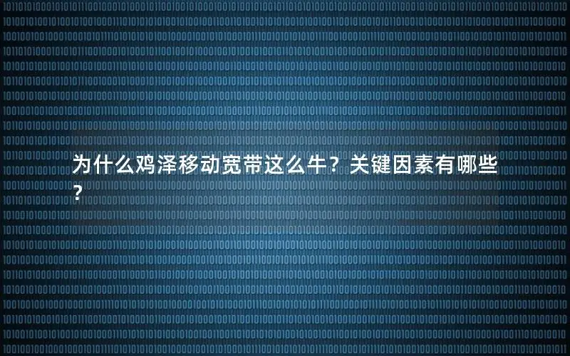 为什么鸡泽移动宽带这么牛？关键因素有哪些？