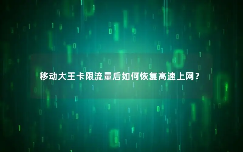 移动大王卡限流量后如何恢复高速上网？