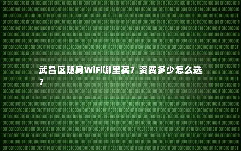 武昌区随身WiFi哪里买？资费多少怎么选？