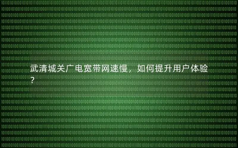 武清城关广电宽带网速慢，如何提升用户体验？
