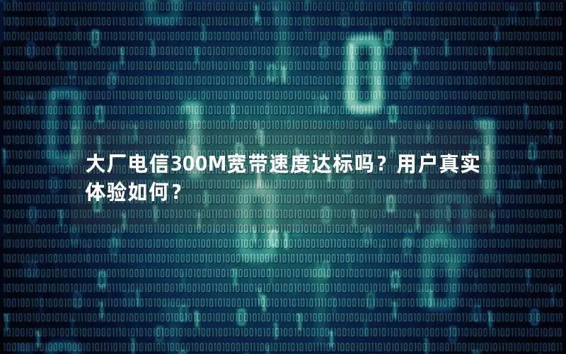 大厂电信300M宽带速度达标吗？用户真实体验如何？
