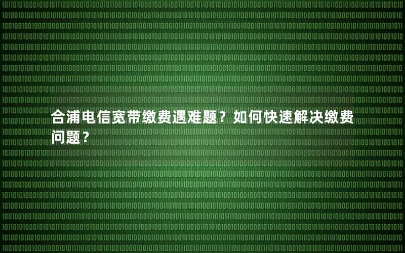 合浦电信宽带缴费遇难题？如何快速解决缴费问题？