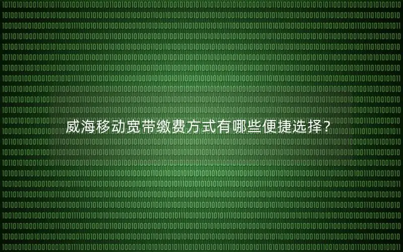 威海移动宽带缴费方式有哪些便捷选择？