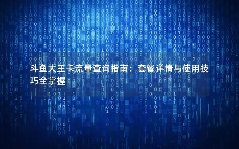 斗鱼大王卡流量查询指南：套餐详情与使用技巧全掌握