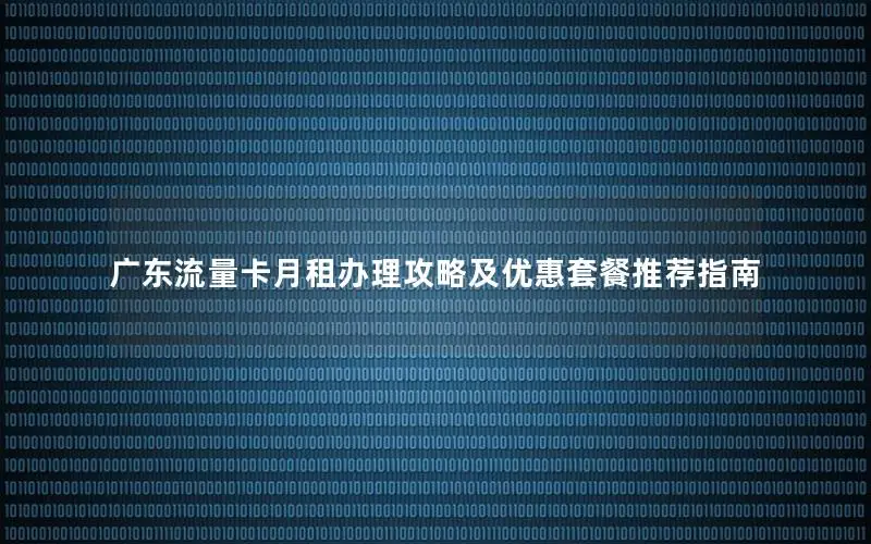 广东流量卡月租办理攻略及优惠套餐推荐指南