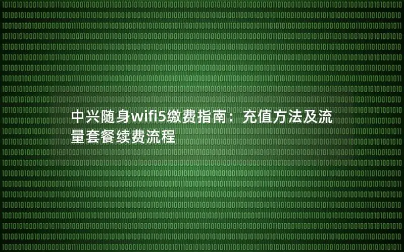 中兴随身wifi5缴费指南：充值方法及流量套餐续费流程
