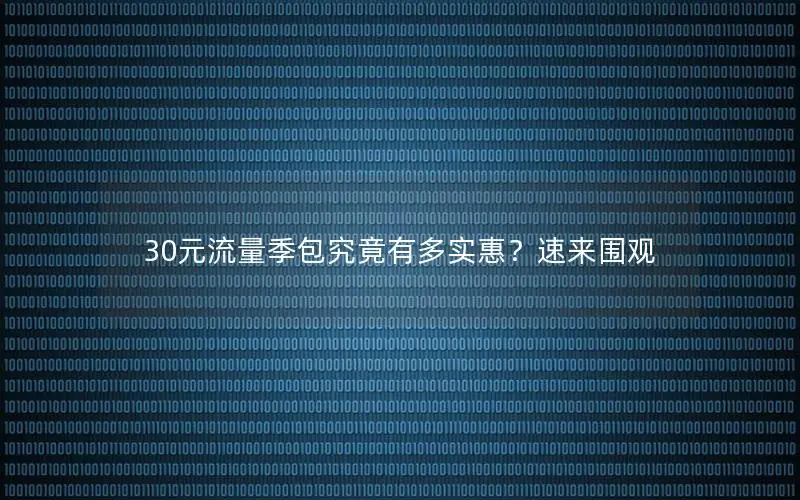 30元流量季包究竟有多实惠？速来围观