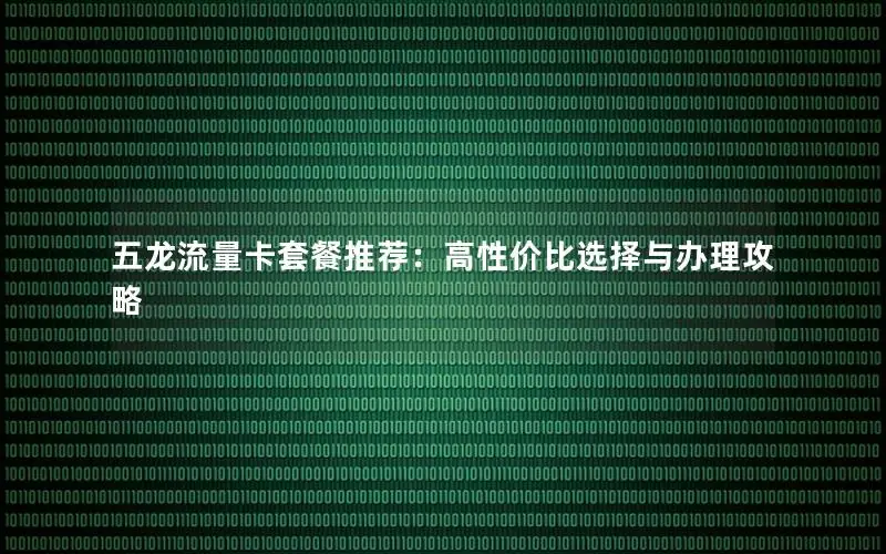 五龙流量卡套餐推荐：高性价比选择与办理攻略