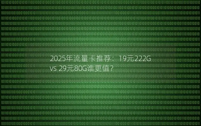 2025年流量卡推荐：19元222G vs 29元80G谁更值？